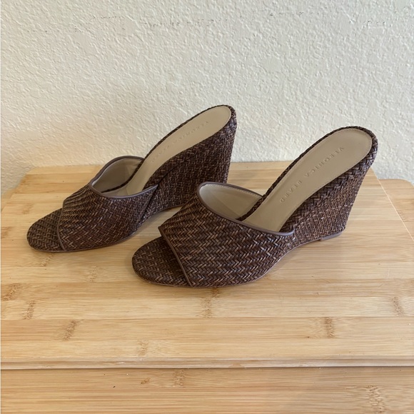Veronica Beard Dali Brown Woven Raffia Wedge Sandal 8 - Picture 8 of 14